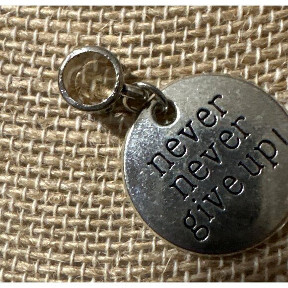 Inspirational Pendant Never Never Give Up Charm Motivation Silver Tone Medallion - Picture 2 of 4